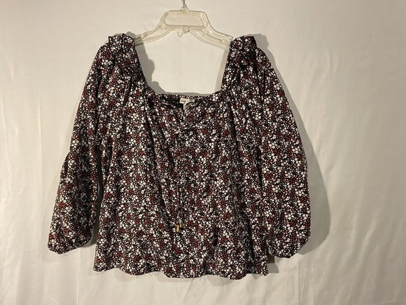 SPEED LIMIT Blouse 2X Womens Multicolor Liberty Florals Ruffled Lace Up Neckline - Picture 1 of 12